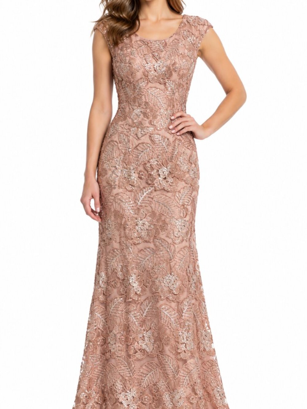 Alex Evenings Size 10 Rose Gold Sequin Embroidered Formal Gown